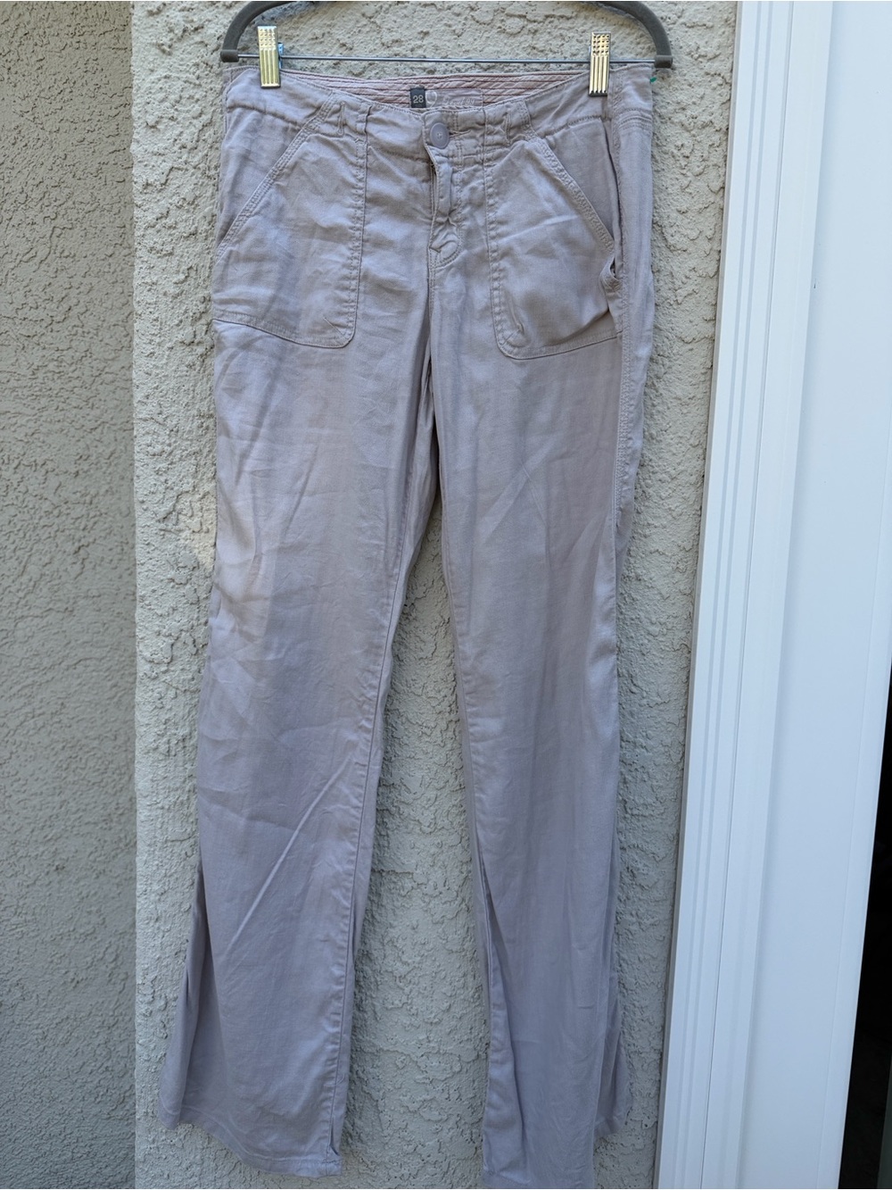 Level 99 Women's Beige Khaki Linen Blend Low Rise Bootcut Pants Size 28